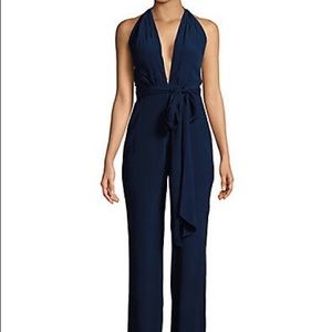 NWT WAYF Navy Ravenna Plunge Halter Jumpsuit Large